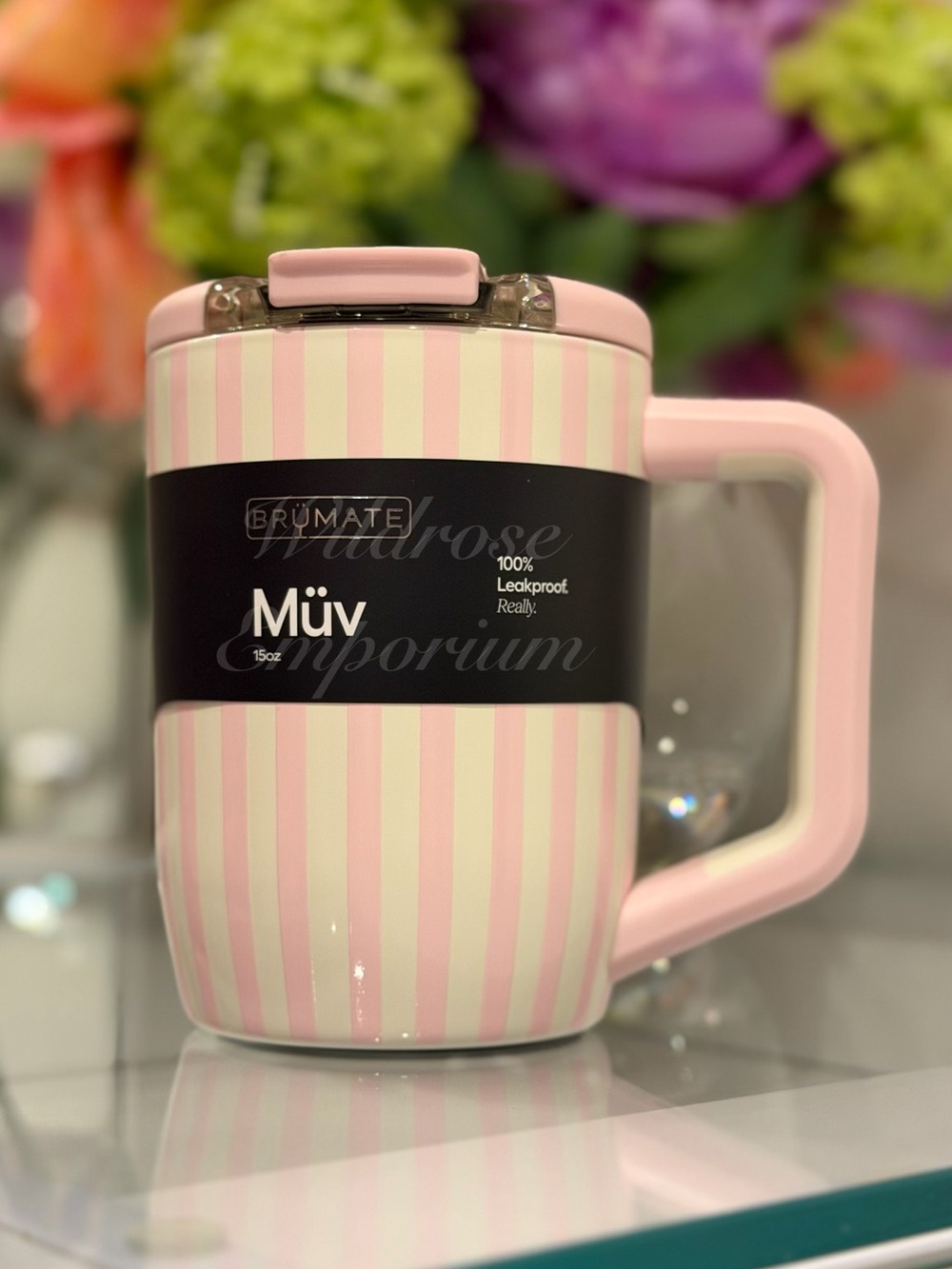 Brumate 15OZ Pink cabana stripe STRAWBERRIES & CREAM Muv Coffee mug new